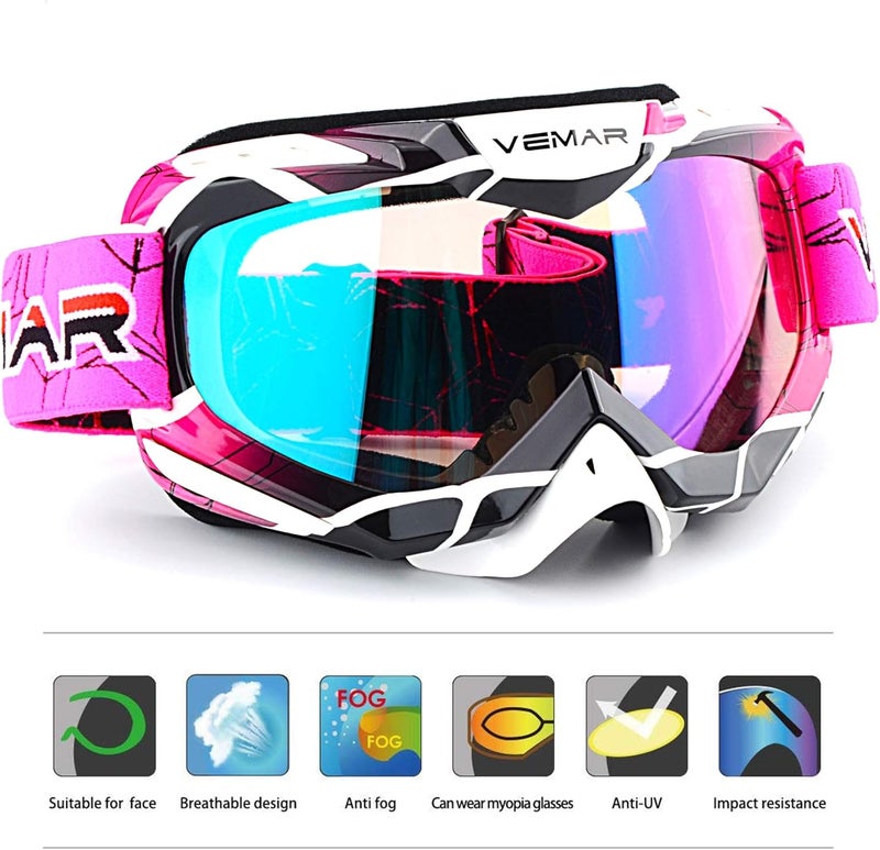 Ubelly Motorcycle Motocross Goggles ATV Racing Goggles Dirt Bike Tactical Riding Motorbike Goggle Glasses, Bendable Windproof Dustproof Scratch Resistant Protective Safety Glasses (Pink) - Image 2